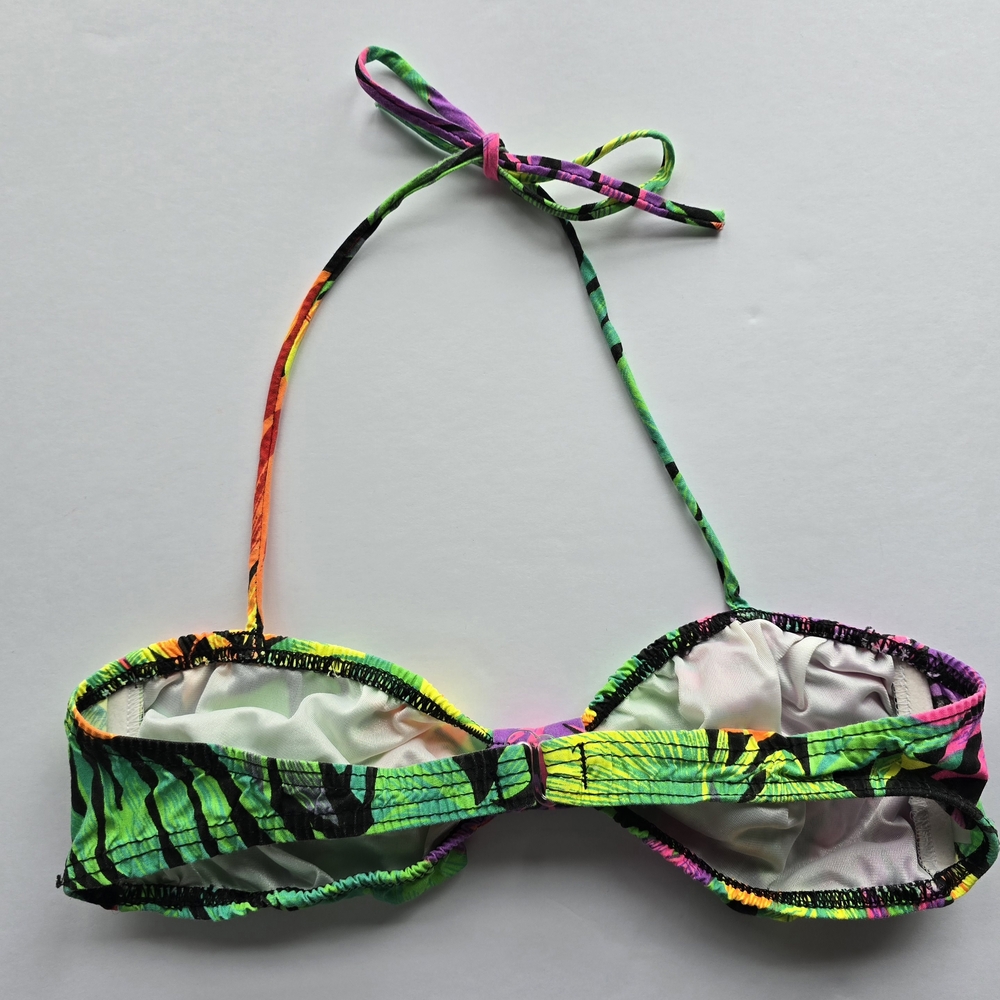 Vintage 80's Tropical Bikini Top 100% Cotton Neon Costume Cruise Vacation Size 9 - Picture 4 of 7